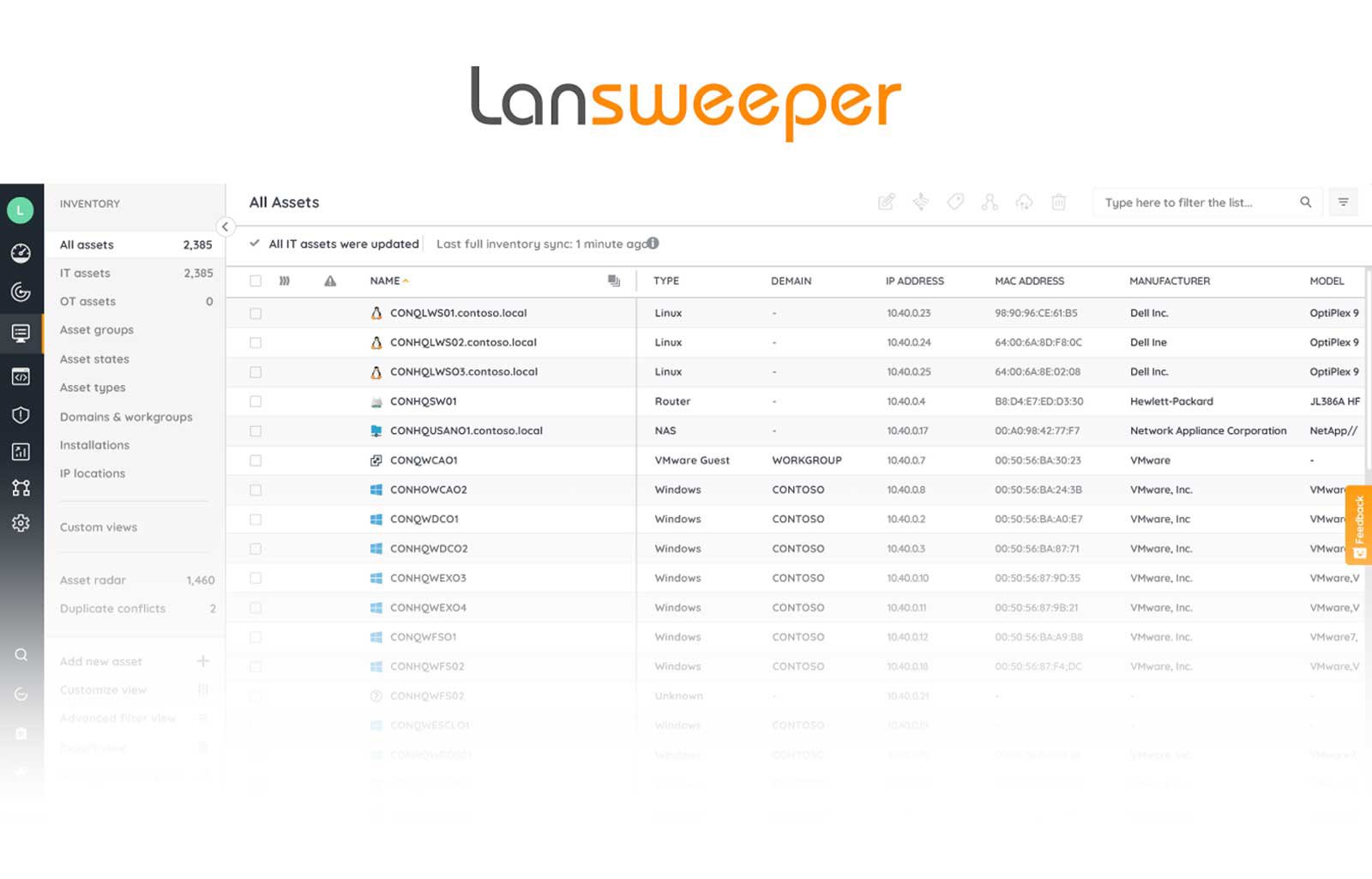 Ejemplo de interfaz de Lansweeper.
