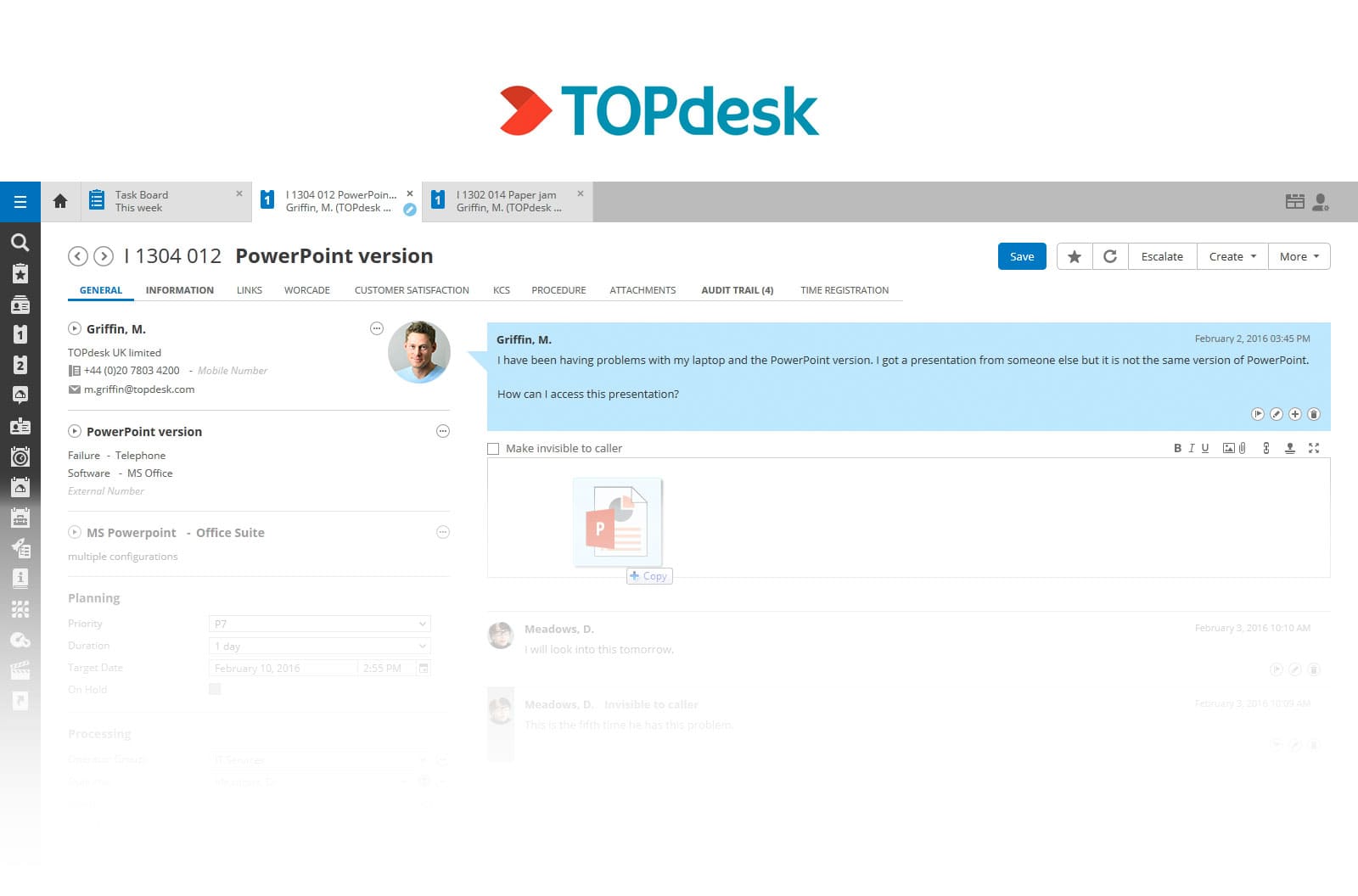 Ejemplo de interfaz de TOPdesk.
