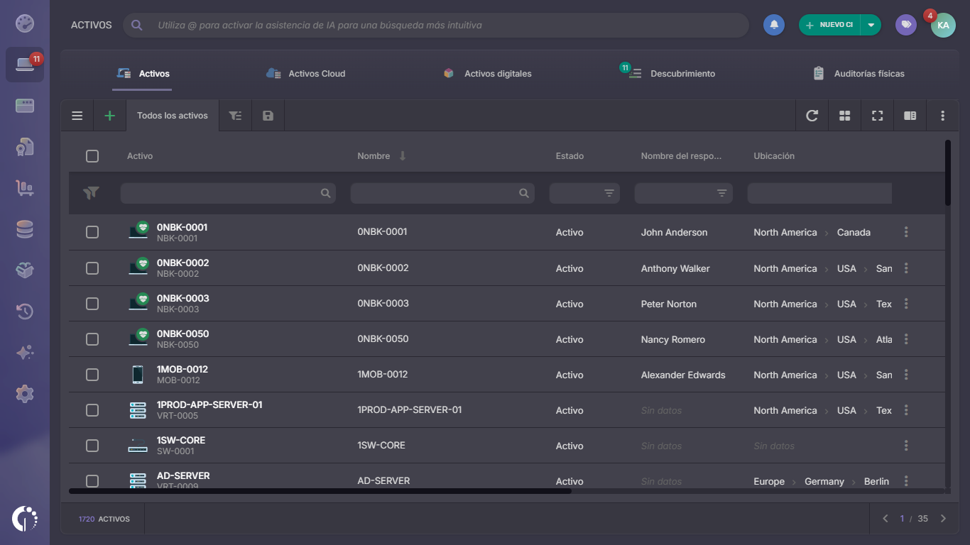 Inventario de activos en InvGate Asset Management. 