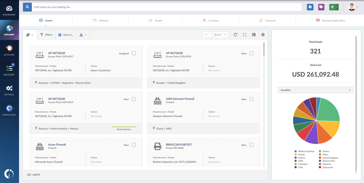 Asset inventory view on InvGate Insight.