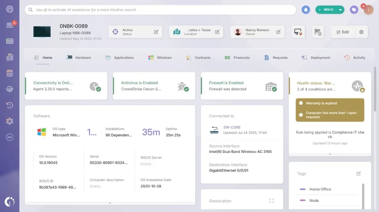 InvGate Asset Management - Asset profile.