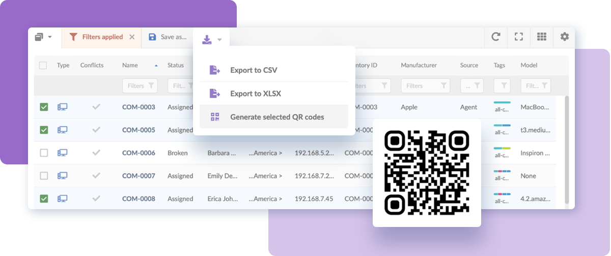 InvGate Insight allows you to generate QR codes directly from your instance to tag hardware assets.