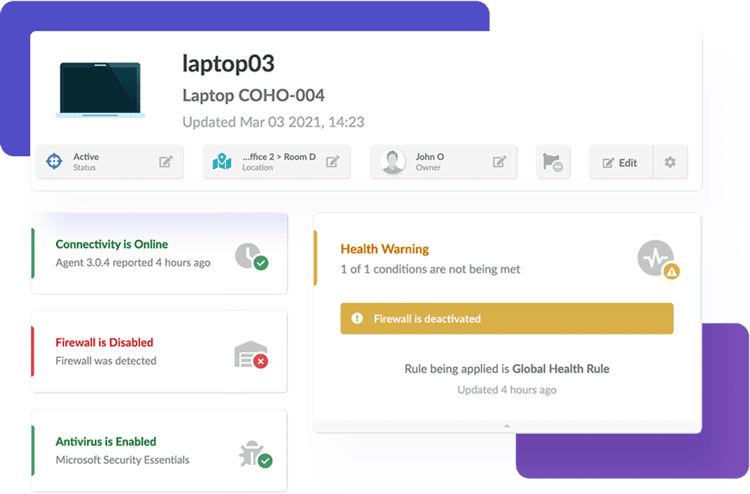 Example of the IT asset health rules view on InvGate Insight.