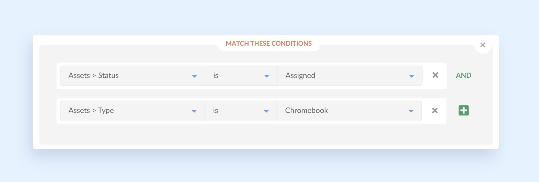 Example of how to create an ITAM report on InvGate Insight to see how many and which Chromebooks are assigned in an organization.