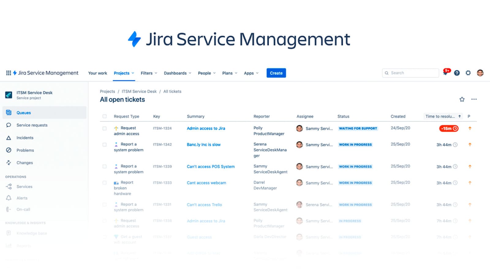 Example of Jira Service Management's interface.