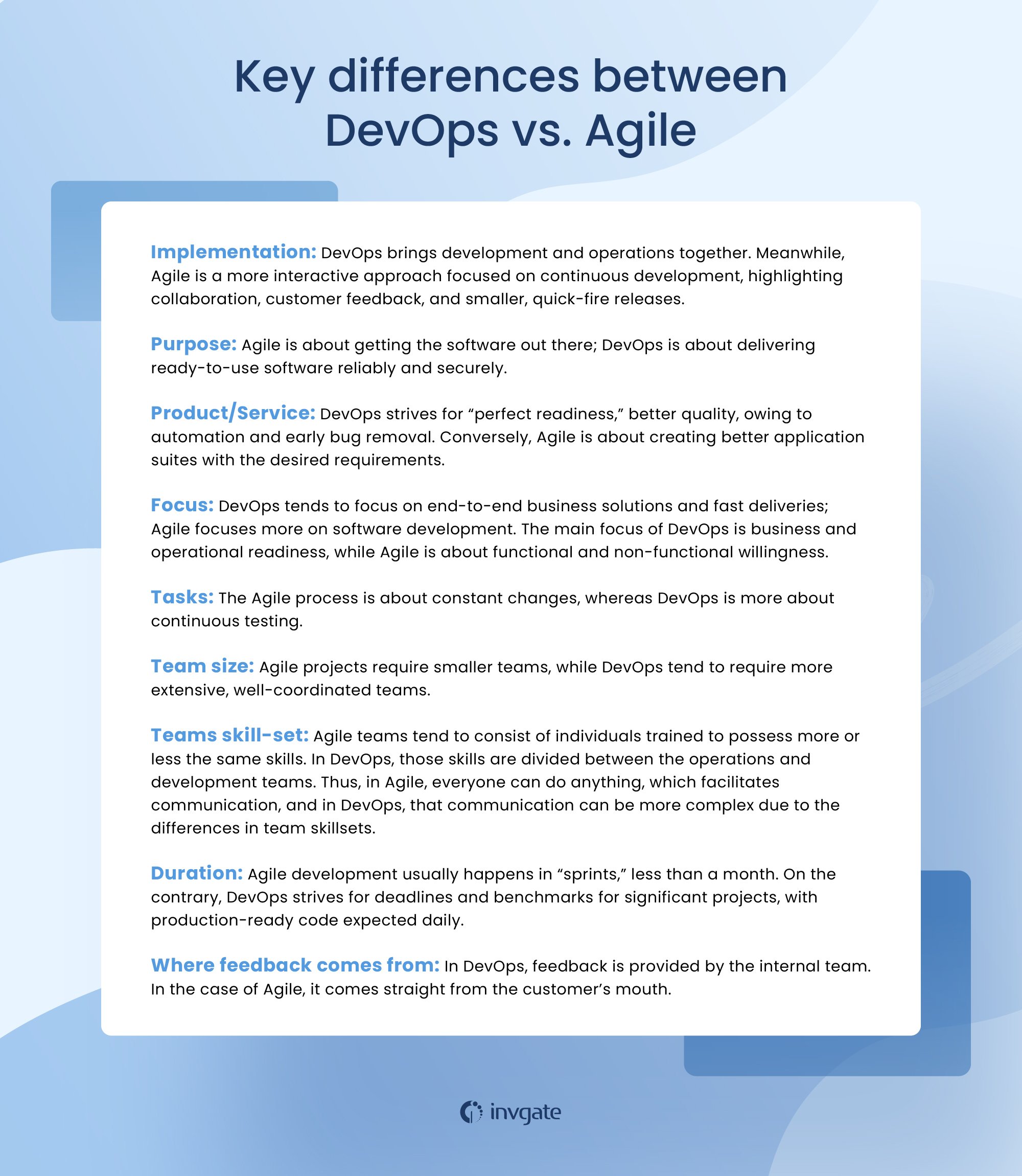 9 key differences between DevOps and Agile.