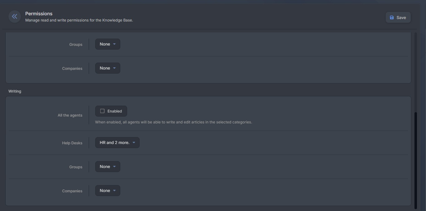 Knowledge base permissions settings in InvGate Service Management