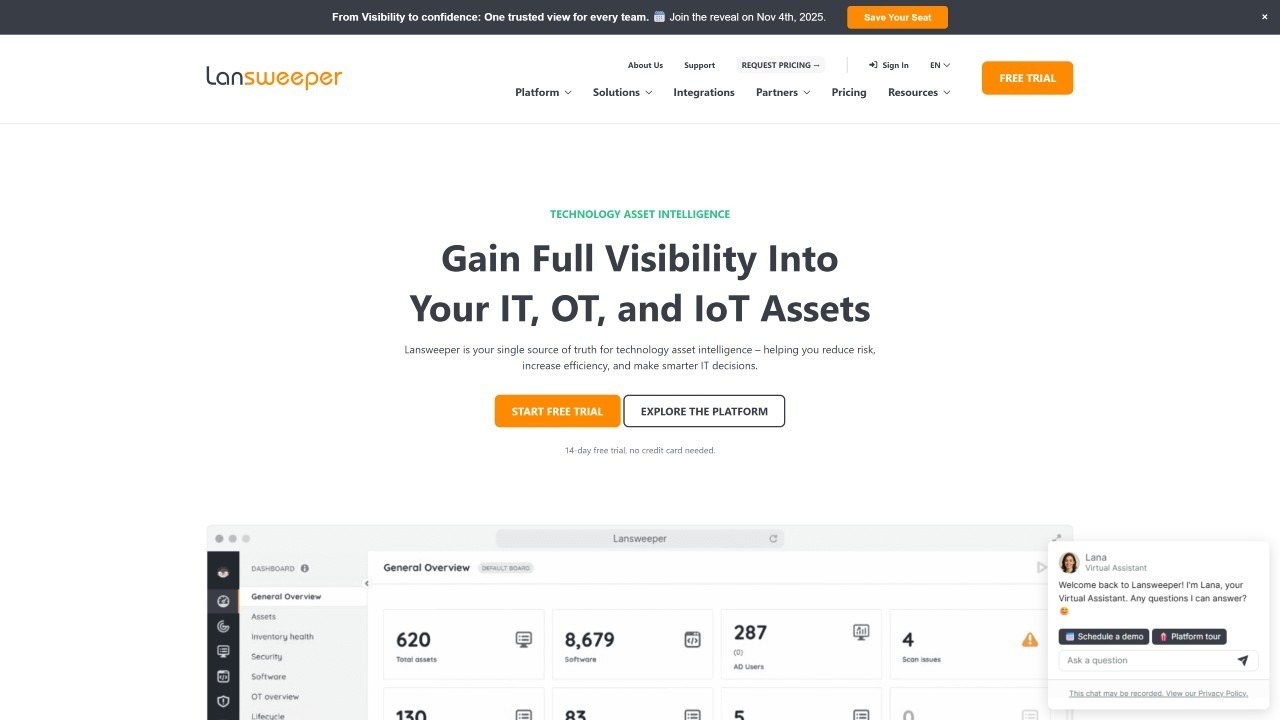 Screenshot of the Lansweeper website.