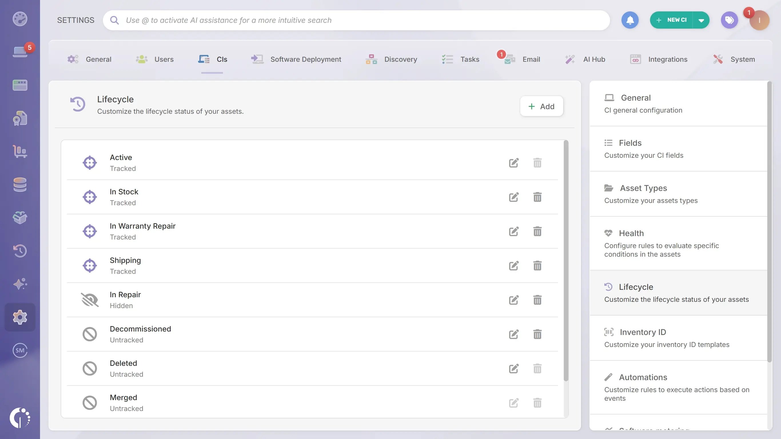 Lifecycle status in InvGate Asset Management. 