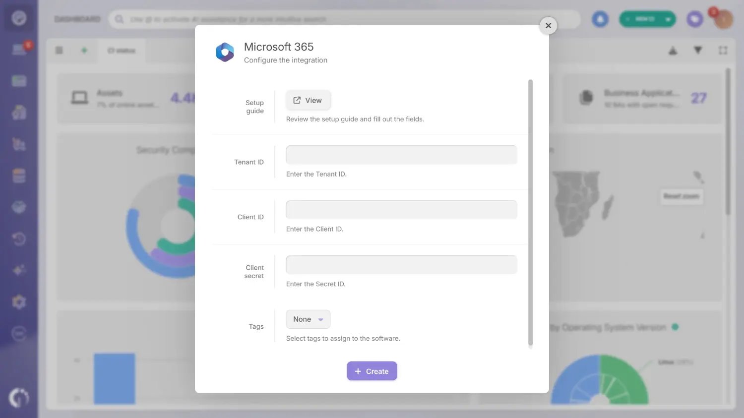 Creating a Microsoft 365 asset with InvGate Asset Management. 