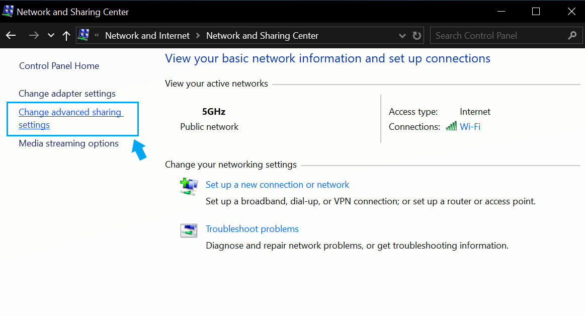 network sharing passwords control panel windows