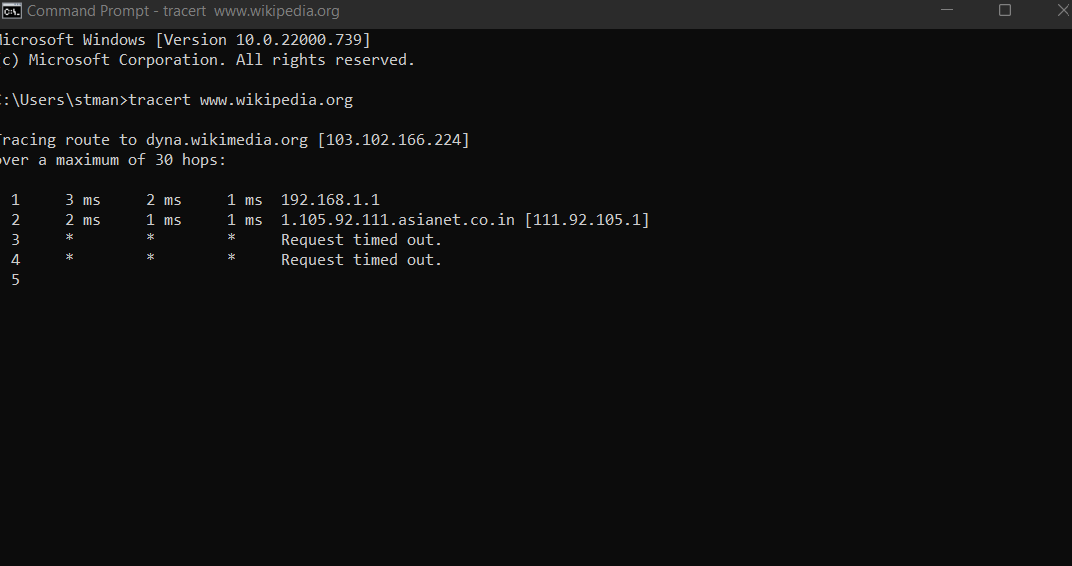 As the name suggests, tracert or traceroute traces the route between a source and the destination. It reports back the IP addresses of all the routers involved.