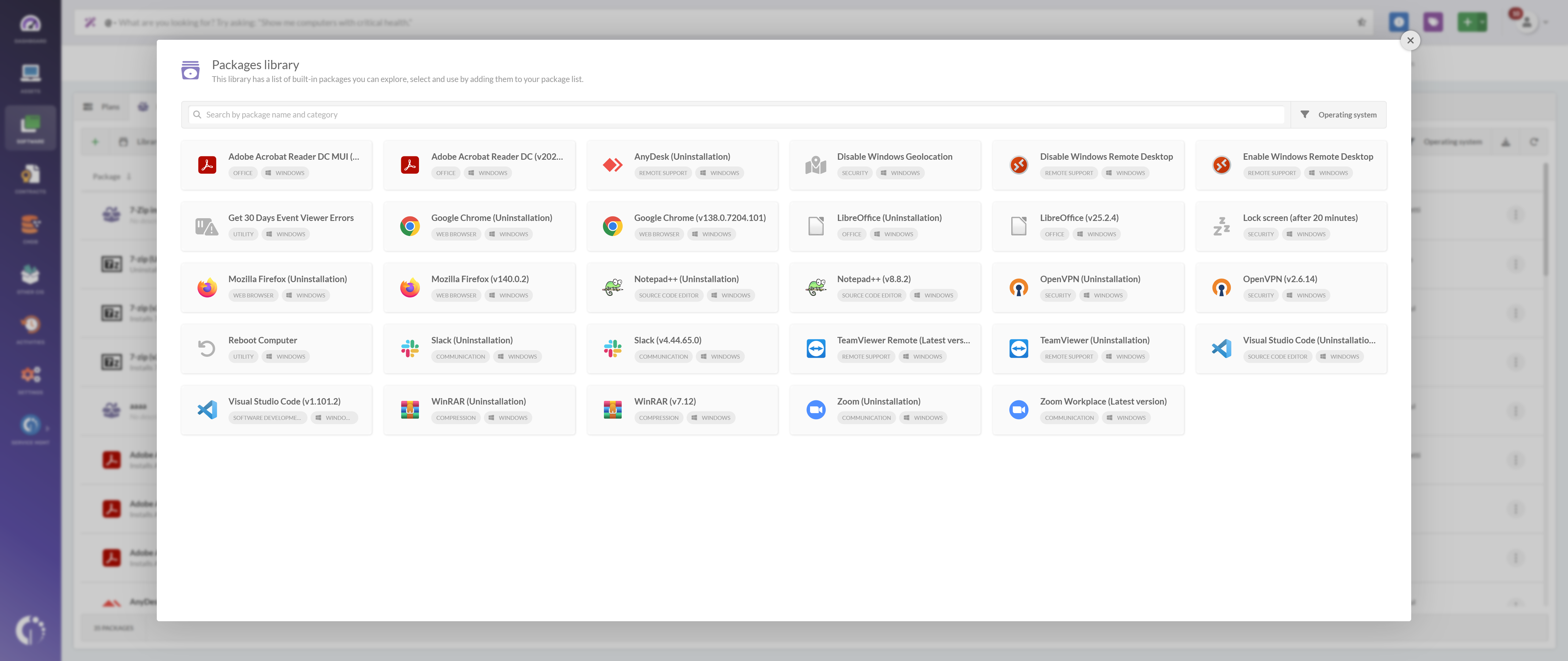 Plans and Packages in InvGate Asset Management.
