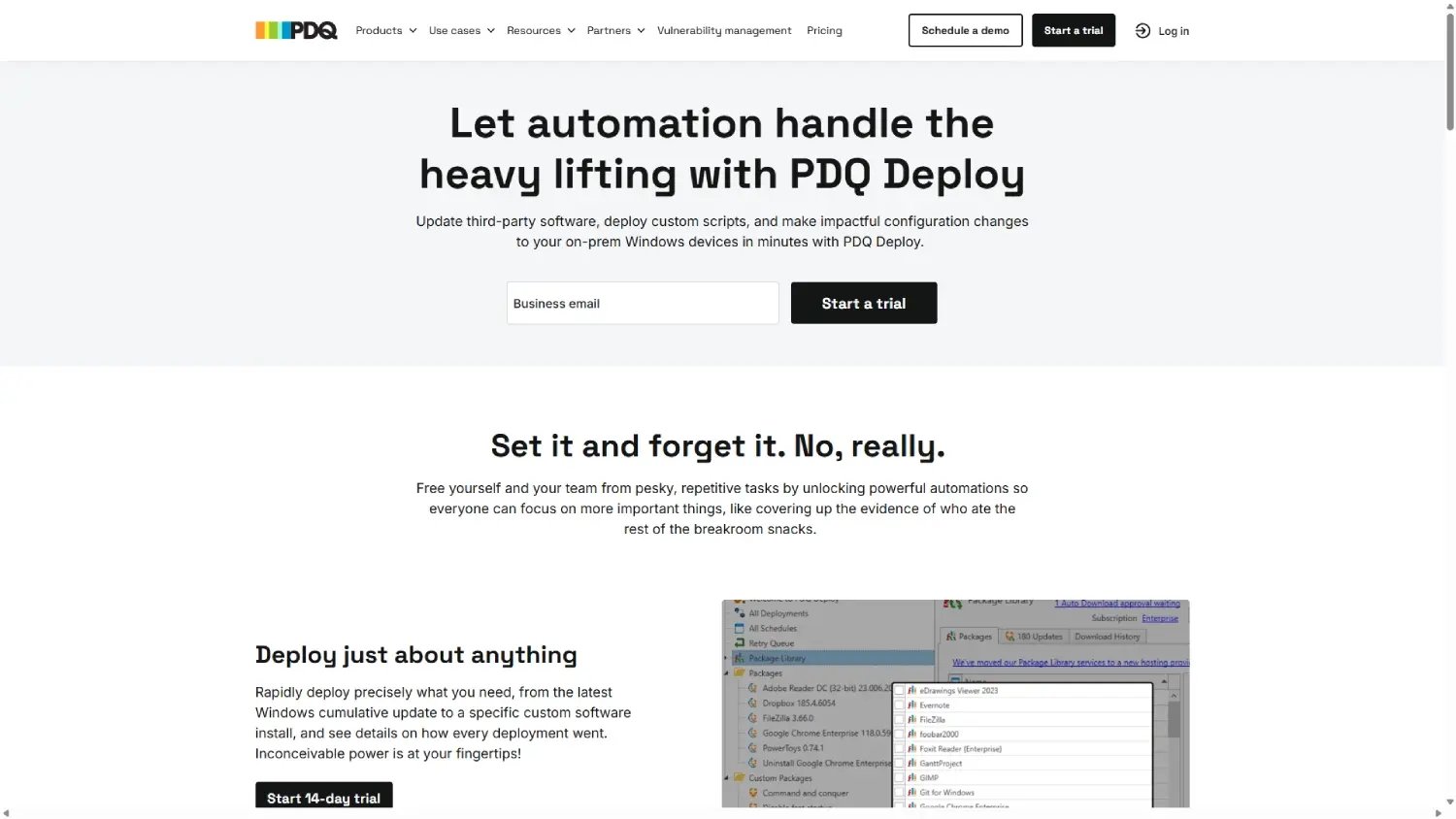 Screenshot of the PDQ Deploy website.