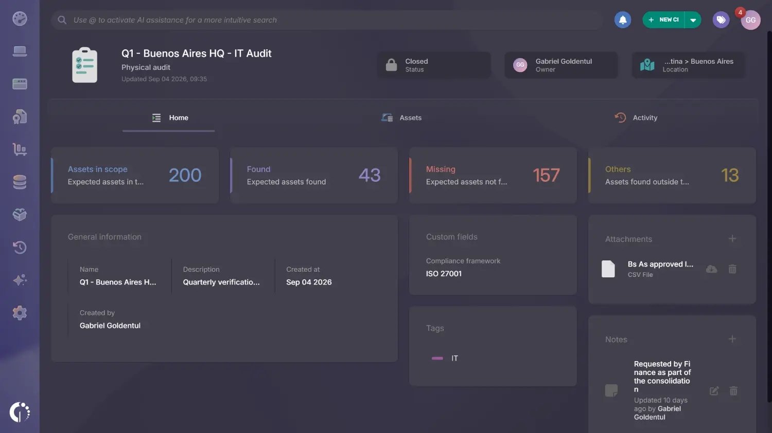 Physical audits in InvGate Asset Management
