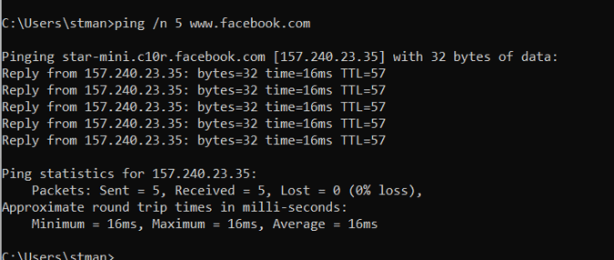 Example of the ping command being used for network troubleshooting.