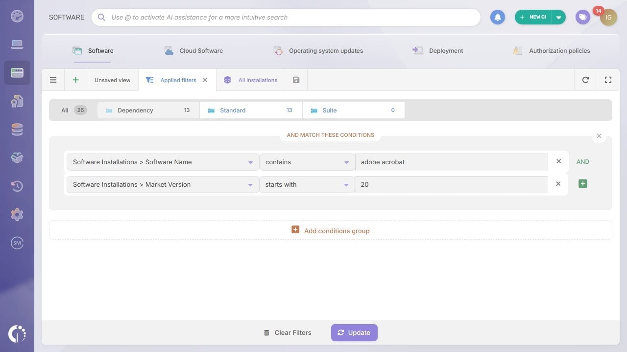 InvGate Asset Management screenshot - Detecing Adobe Acrobat.