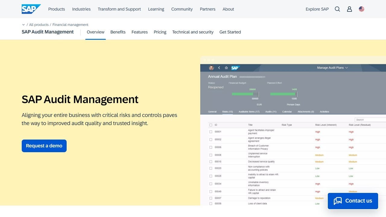 SAP Audit Management website screenshot.