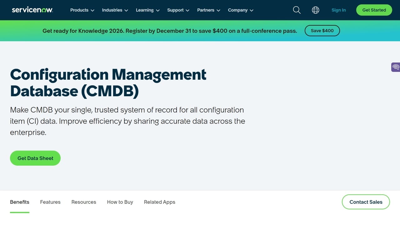 Screeshot of Servicenow CMDB webiste.