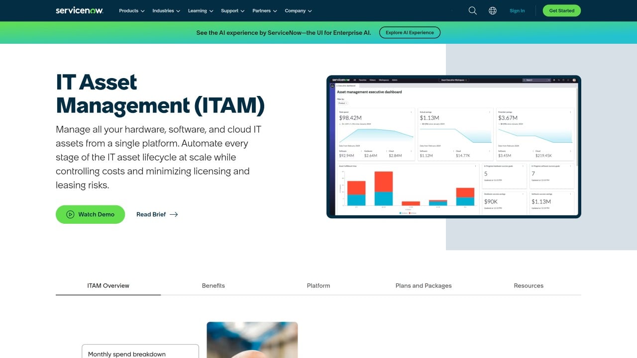 Servicenow ITAM website interface.