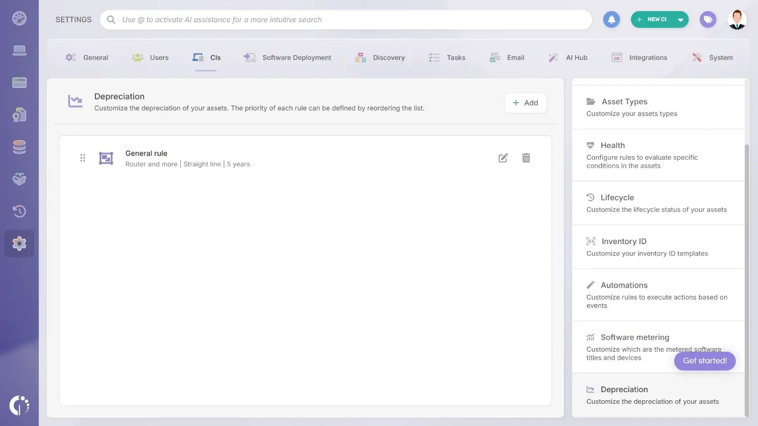 Depreciación entre las opciones de CIs, en InvGate Asset Management.