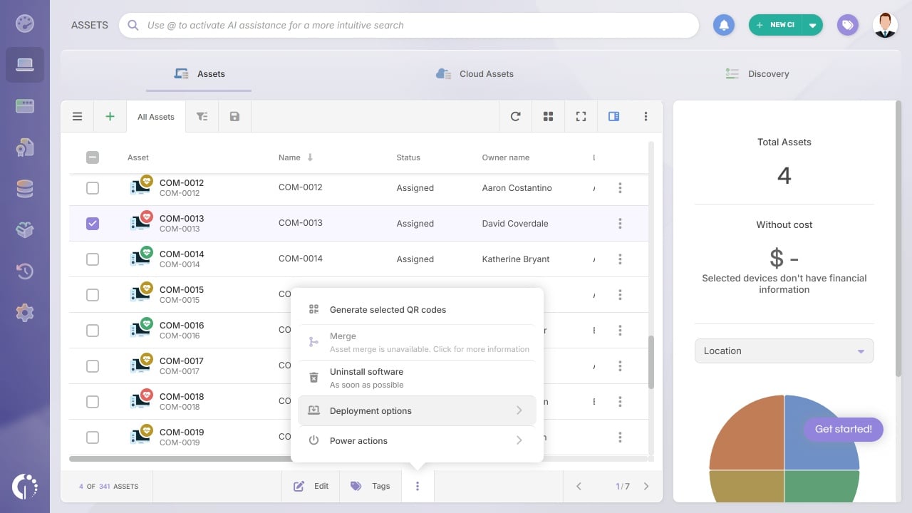 Shortcuts & Power Actions in Invgate Asset Management.