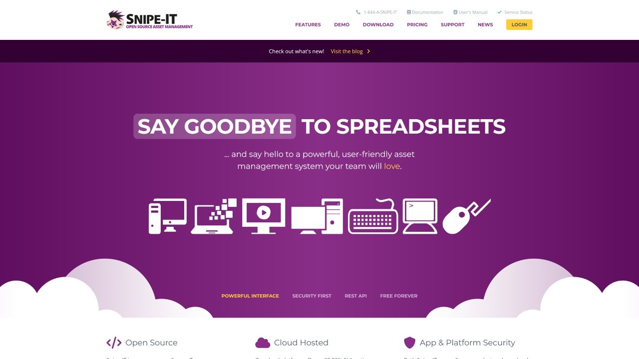 Screenshot of Snipe IT’s current website.