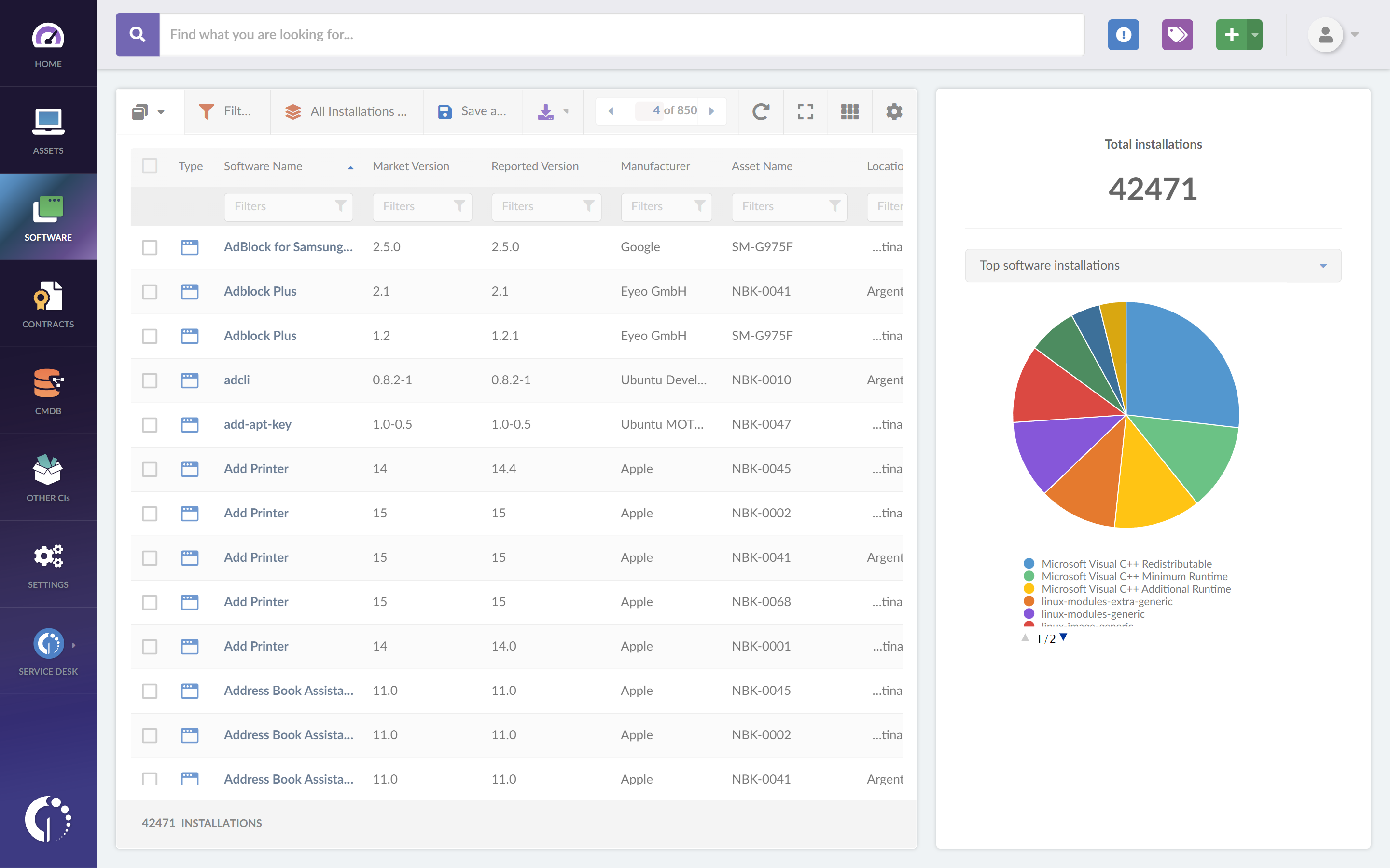 As soon as you upload InvGate Insight's agent on the U.S. agencies devices, your software inventory will be automatically populated with all the software installed in them. 