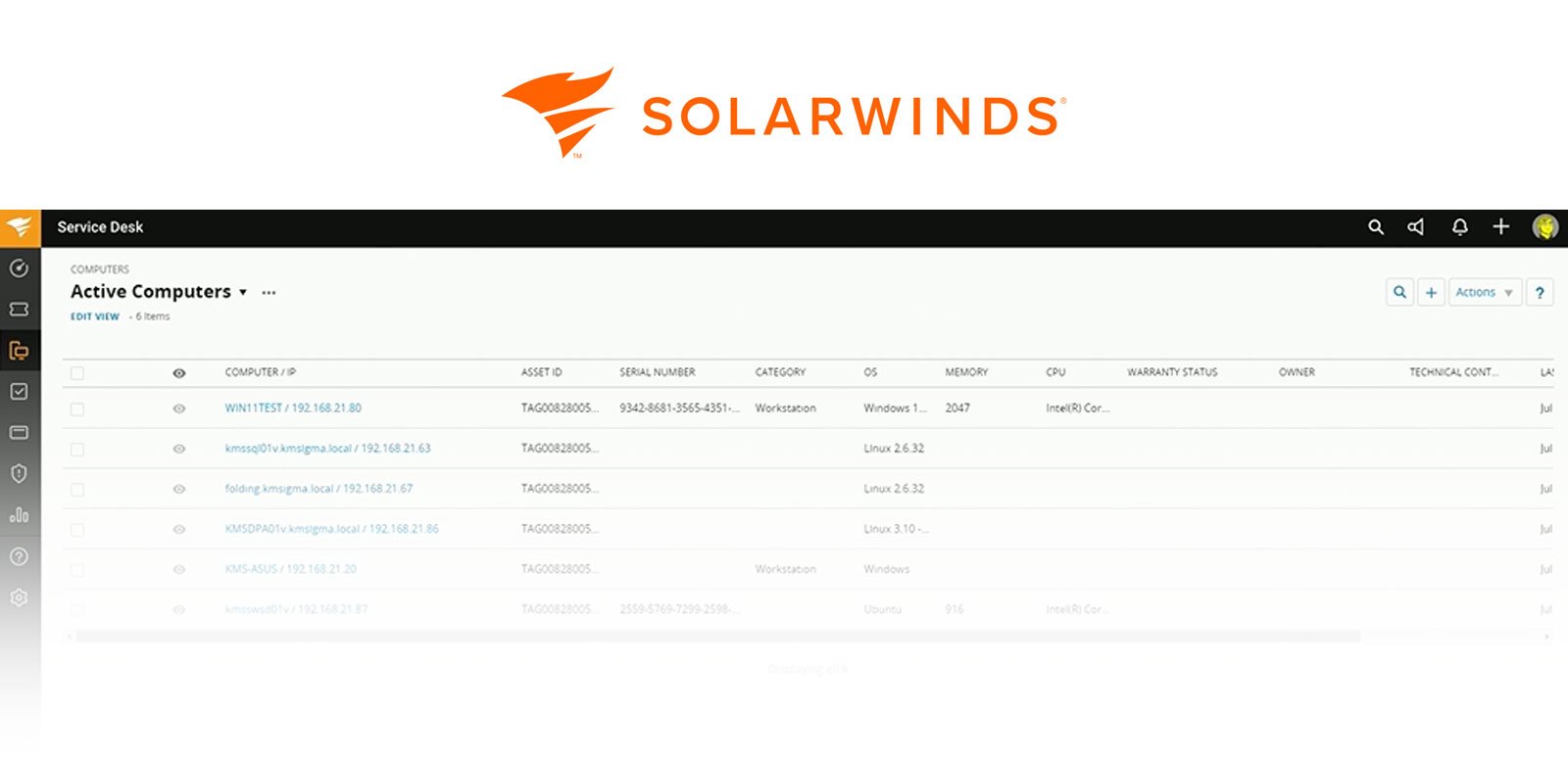 Example of Solarwind's interface.