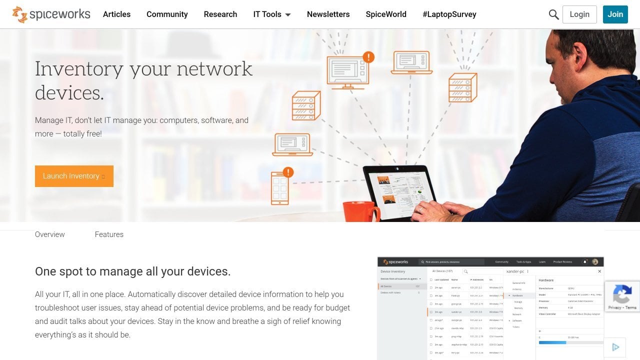 Spiceworks Inventory Online website screenshot.