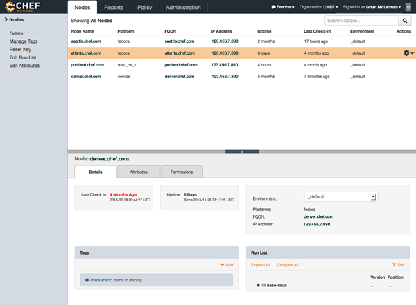 Chef Infra interface.