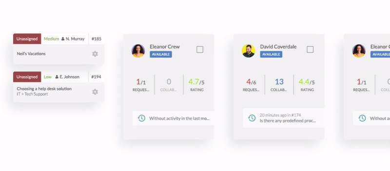 Animation of how tickets are assigned on InvGate Service Desk.