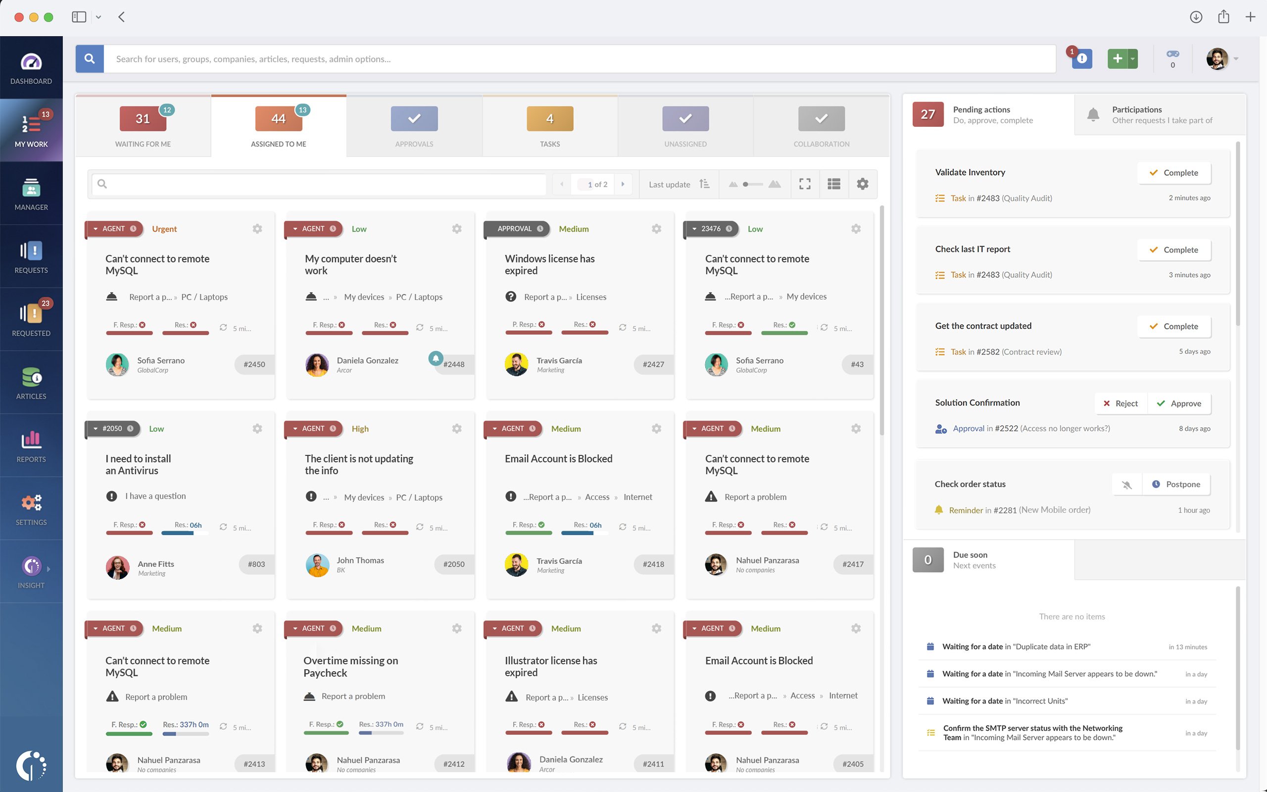 Example of the Ticket Management view on InvGate Service Desk.