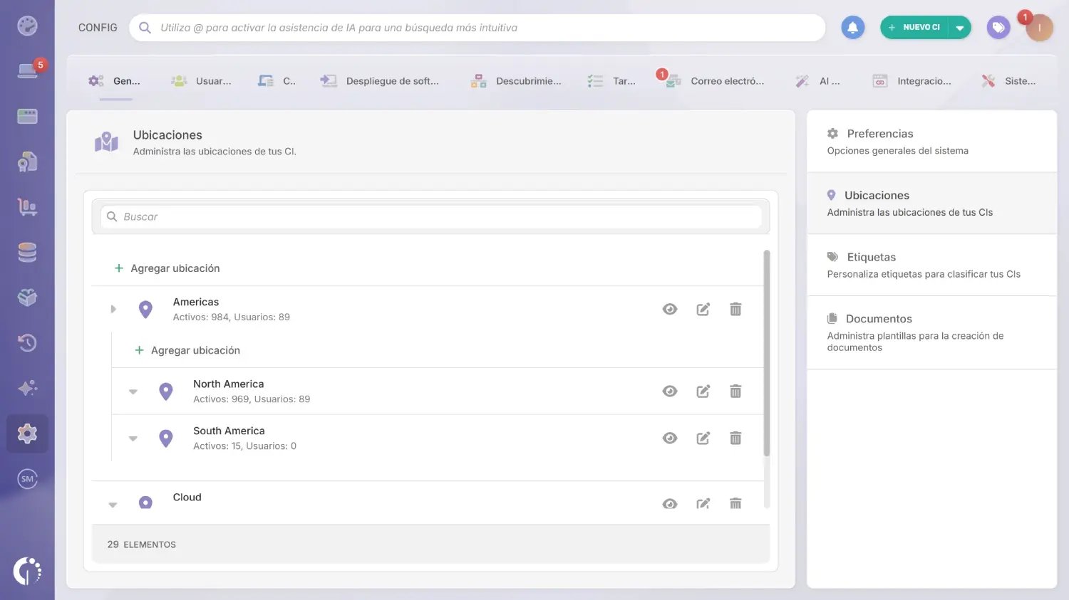 Configurando ubicaciones en InvGate Asset Management. 