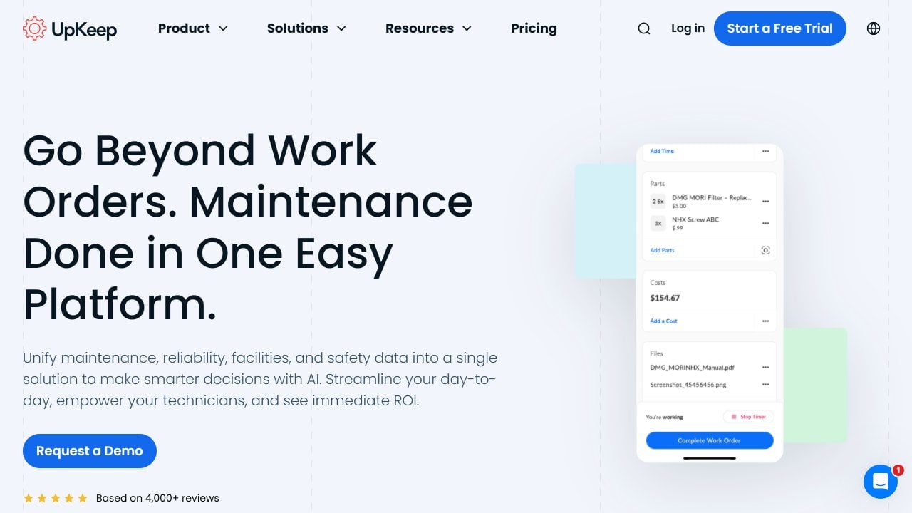 Upkeep website screenshot.
