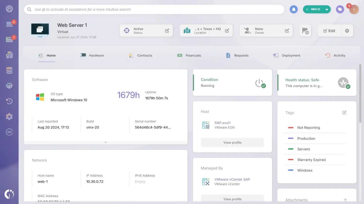 Virtual Machine profile Invgate Asset Management.