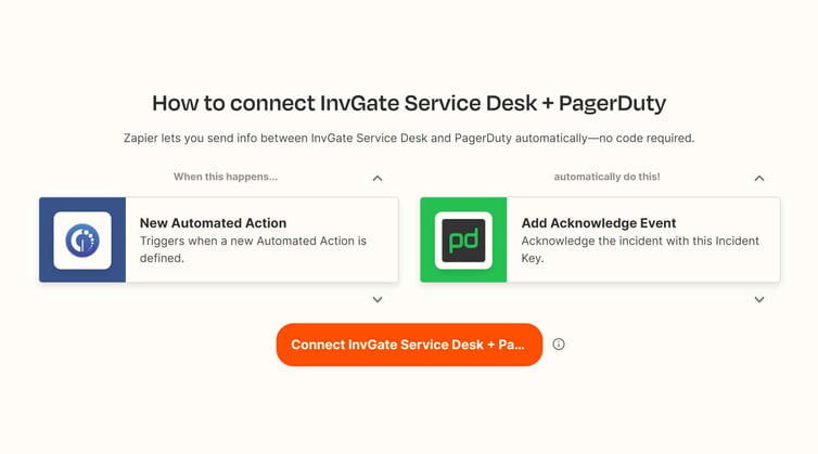Integrate PagerDuty into InvGate Service Desk using Zapier so that, when a new request is created, the agent gets a page on their phone. 
