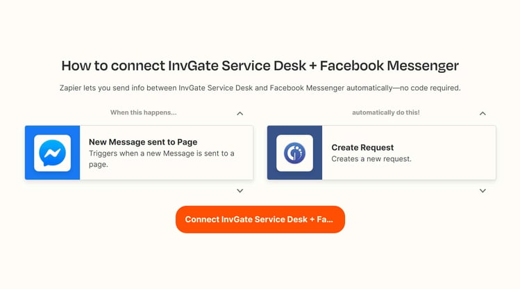 With this Zapier integration, automate new messages sent to your Facebook Page to become new requests in InvGate Service Desk.