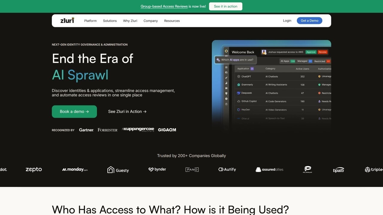 Screenshot of the Zluri website.