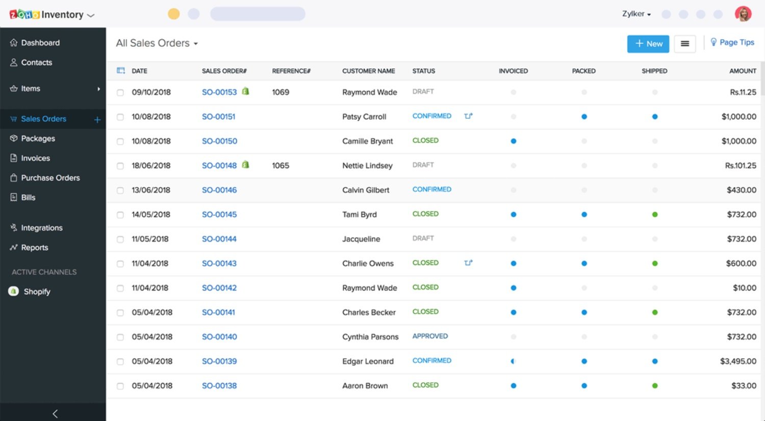 Zoho Inventory - Interface.