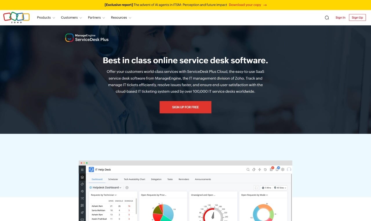 Captura de pantalla del sitio web de Zoho.