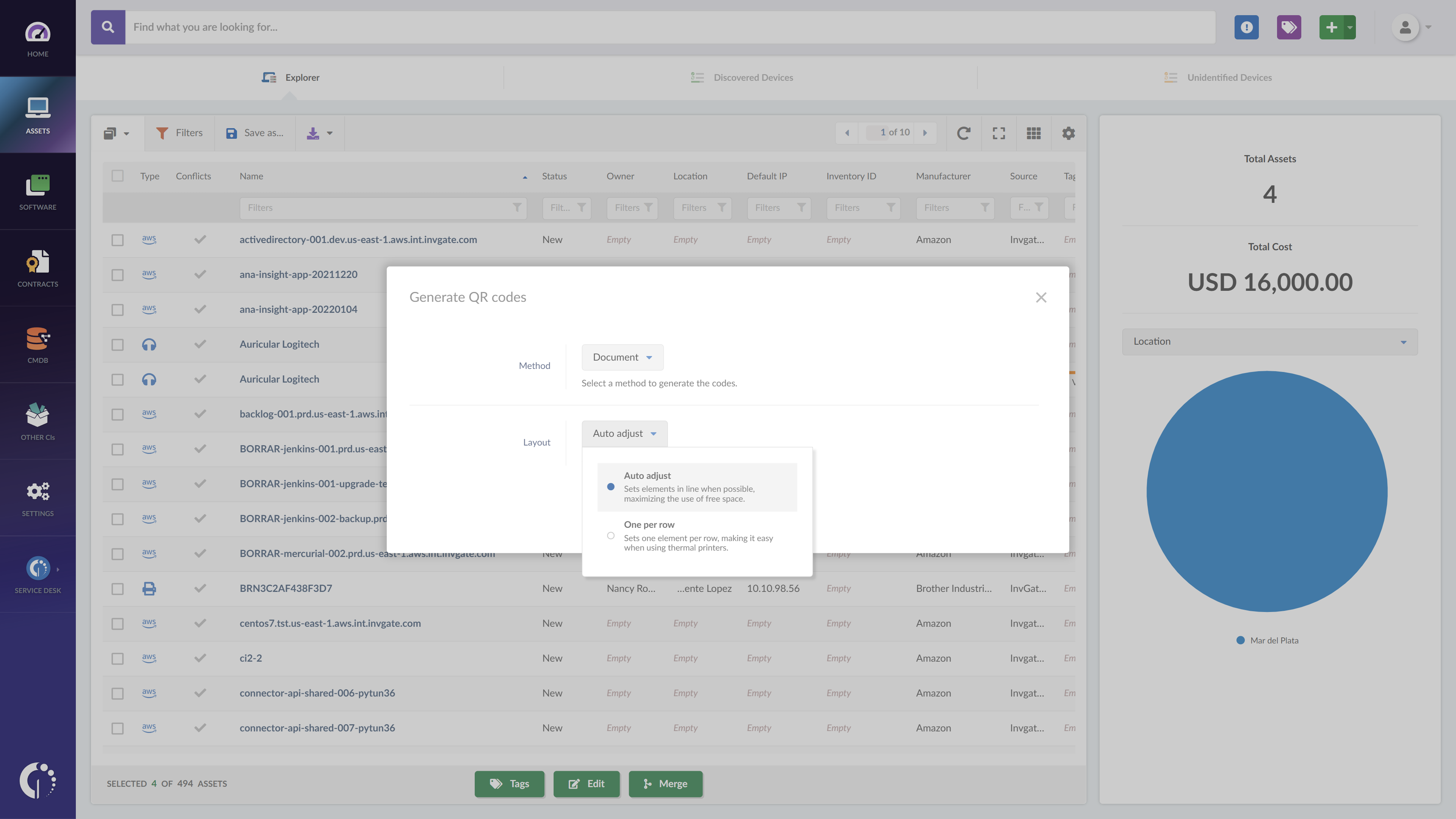 The layout settings on InvGate Insight let you choose between “Auto adjust” and “One per line.”